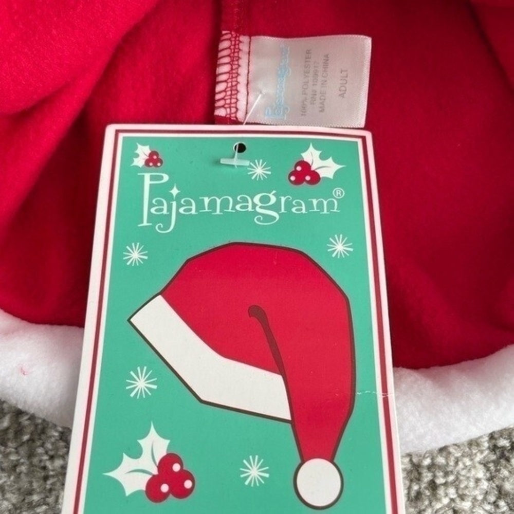 Pajamagram Santa Snuggle Hat Red White Pompom Adult One Size Fleece NWT - Picture 3 of 5